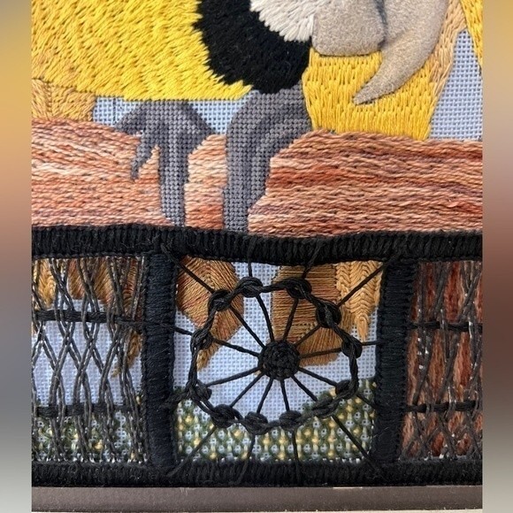 Vintage Original Embroidery Needlework Framed Art birds By H Greenhut - Picture 6 of 10